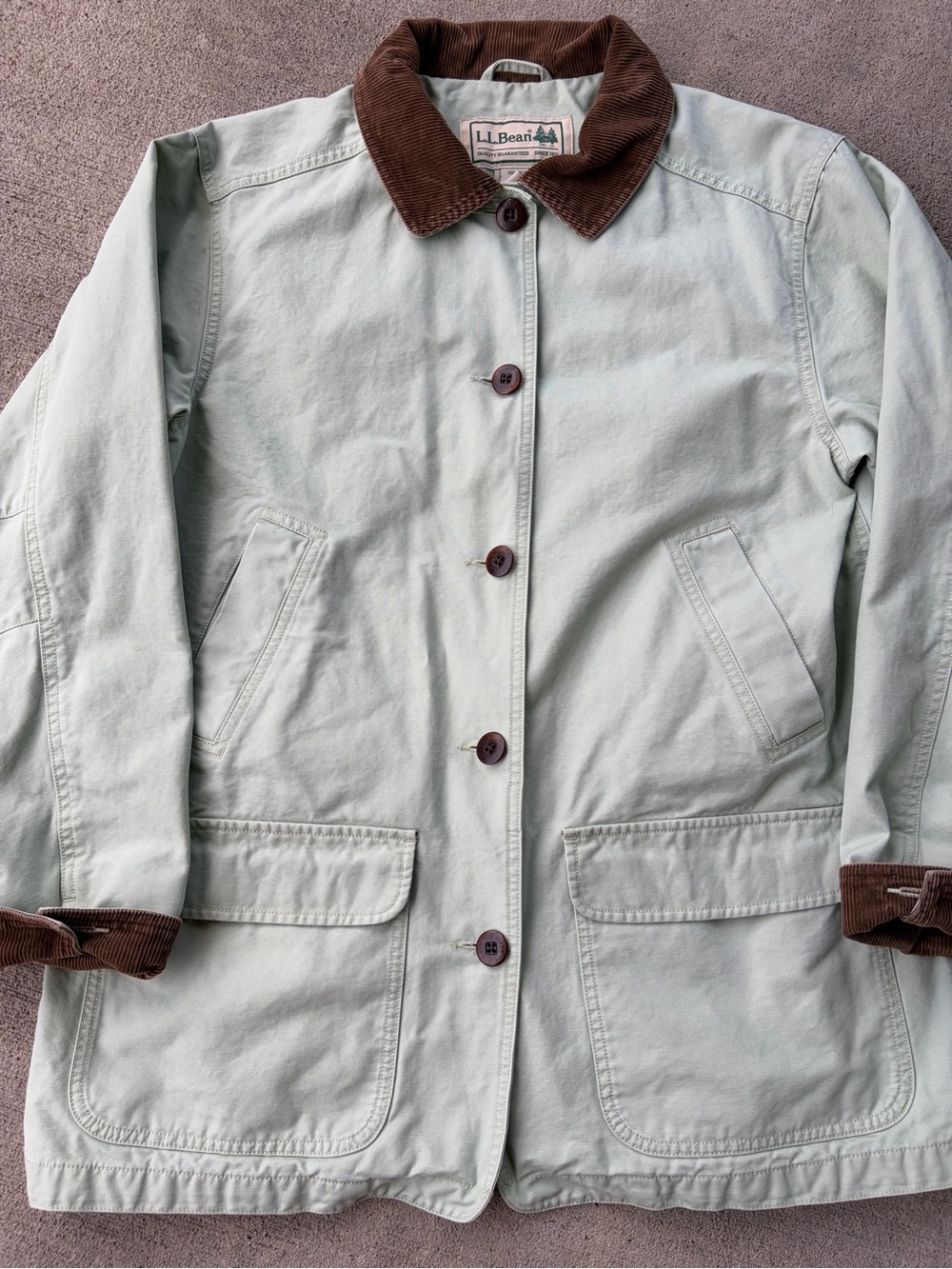 Vintage 90s LLbean pistachio mint light green chore jacket barn coat corduroy - Picture 6 of 9
